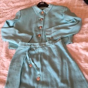 Gianni Versace Couture tiffany blue tweed suit