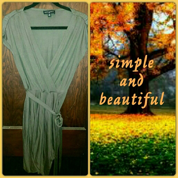 Olive colored faux wrap silk dress