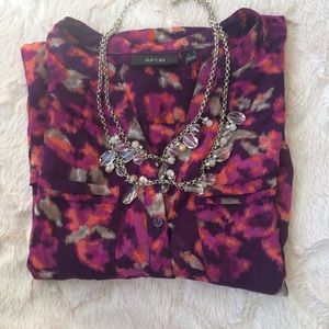 Sheer patterned tunic with cuffed sleeves