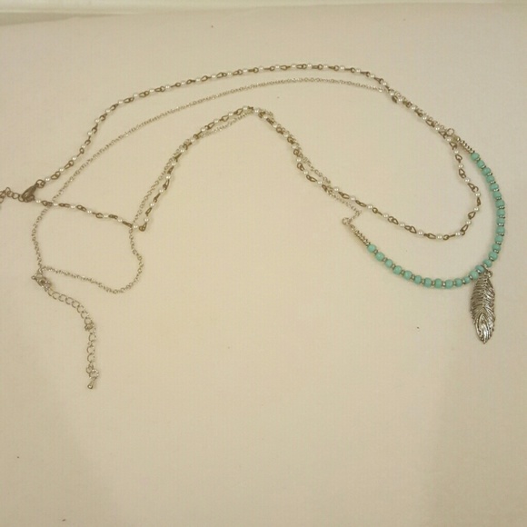 Feather and Turquoise Bead Necklace Duo