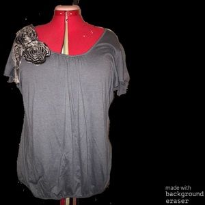 Grey blouse with roses on sleeve