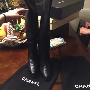 Chanel high boots lamb skin
