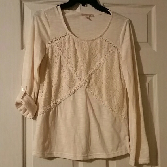 Skies Are Blue Roll Tab Lace Detail Top
