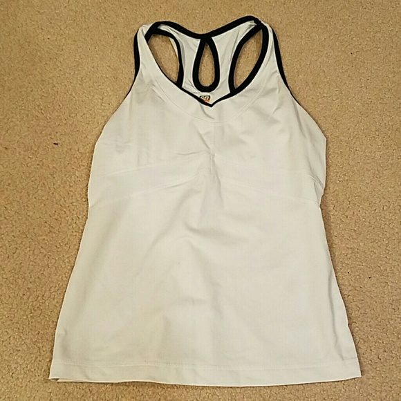 White workout tank with black trim