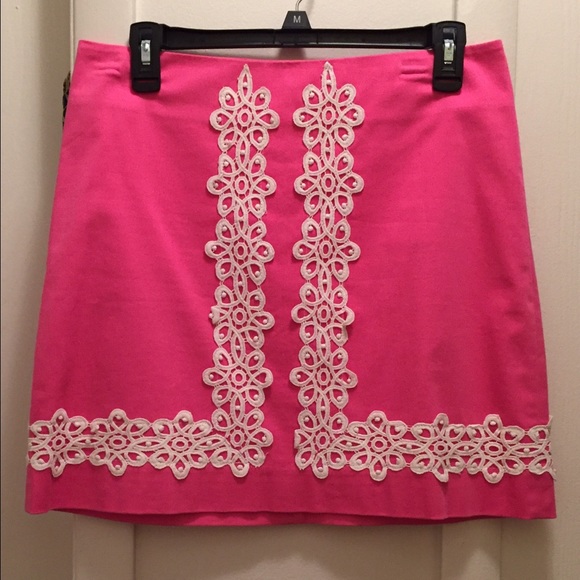 Lilly Pulitzer Pink Skirt with White Lace Size 4