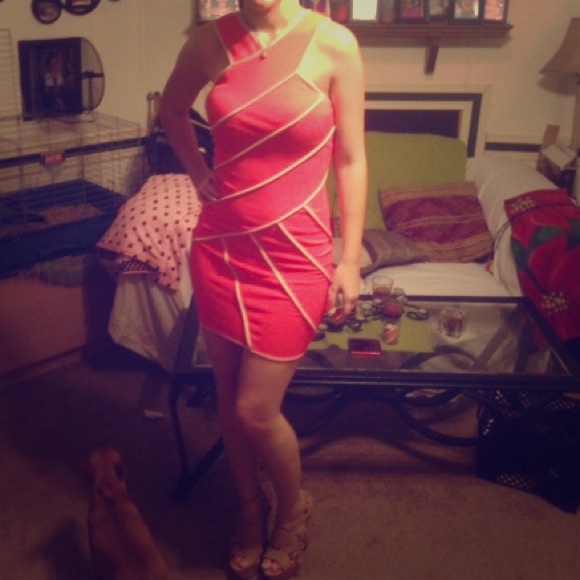Sexy Hot pink/nude club dress