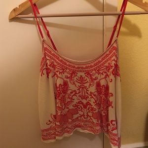 CUTE Noodle strap red and white blouse