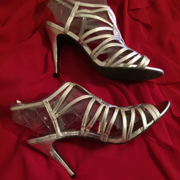 Material Girl Silver Strappy Peek Toe Slingbacks