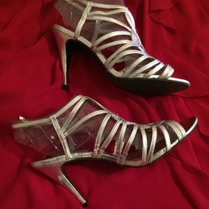 Material Girl Silver Strappy Peek Toe Slingbacks