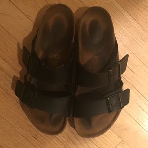 Black leather Birkenstocks