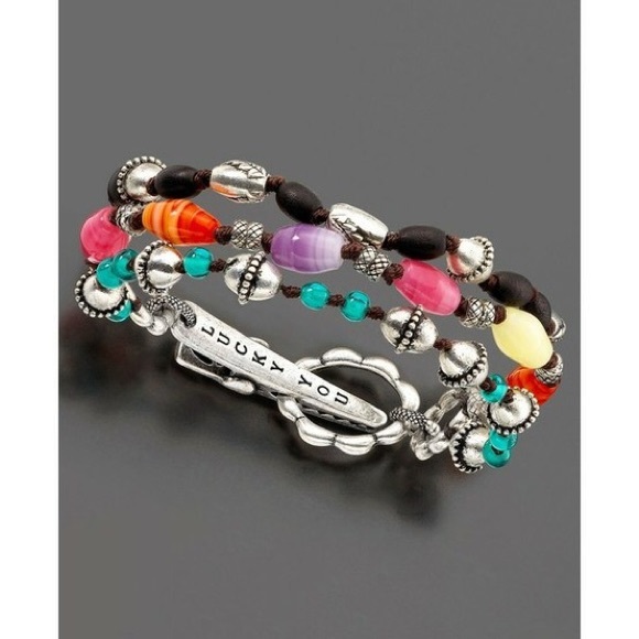 Lucky Brand Silver-Tone & Leather Stack Bracelet