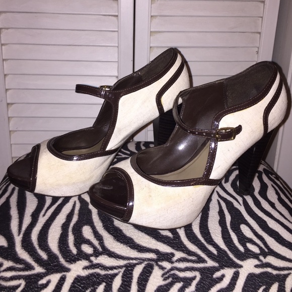 Cream Mary Janes with brown accents