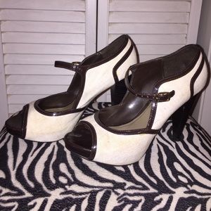 Cream Mary Janes with brown accents