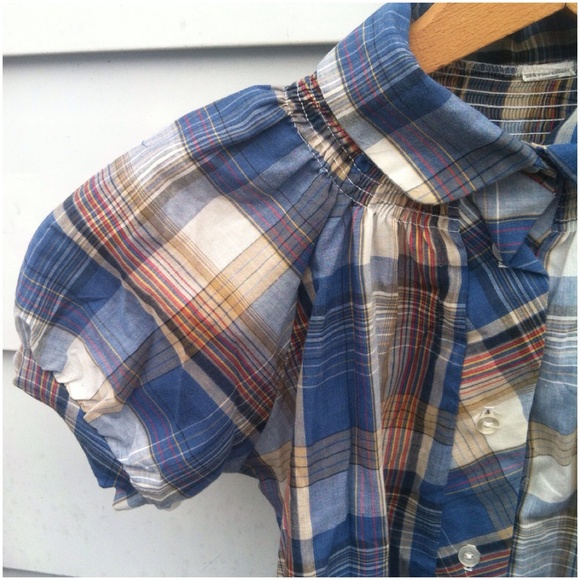 Vintage Blue Plaid Peter Pan Collar Blouse
