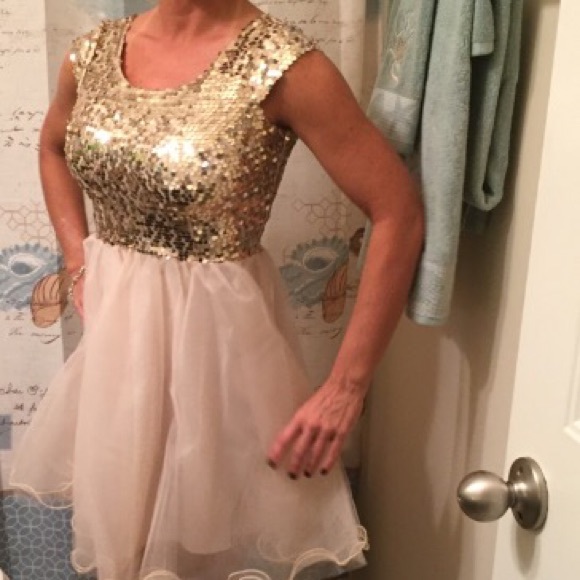 Sold on Mercari.Gold sequin& tulle dress - Picture 4 of 4