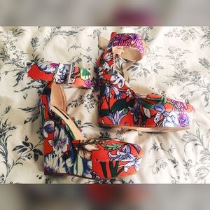 Silk floral print platform sandals