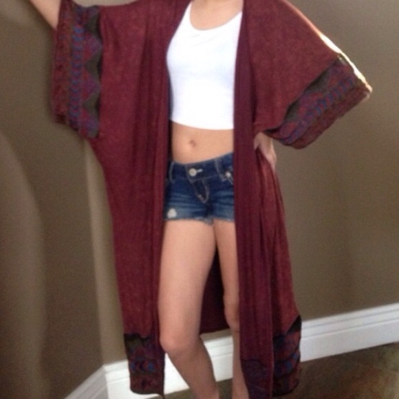 Burgundy Kimono Duster - Picture 2 of 2