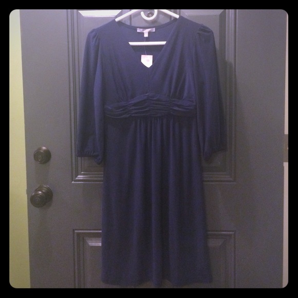 Petite small navy blue 3/4 sleeve dress