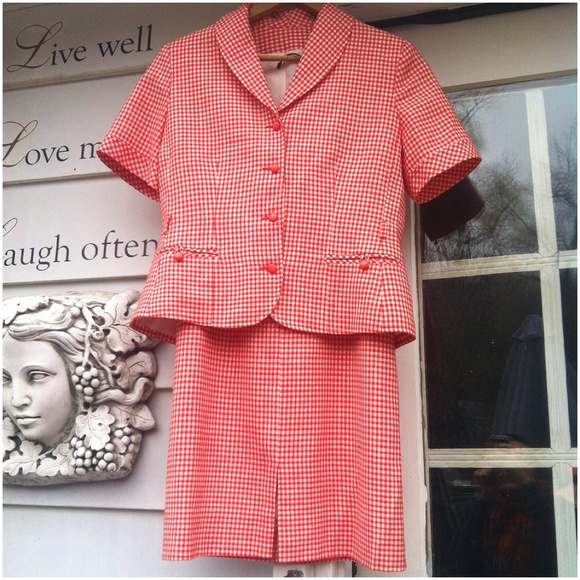 Vintage Red Gingham Skirt & Jacket Set
