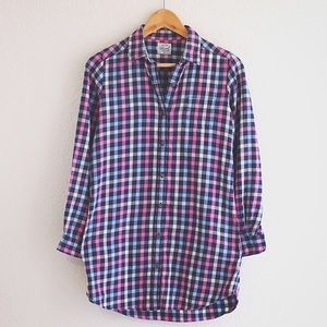 UNIQLO navy and pink checkered long flannel top