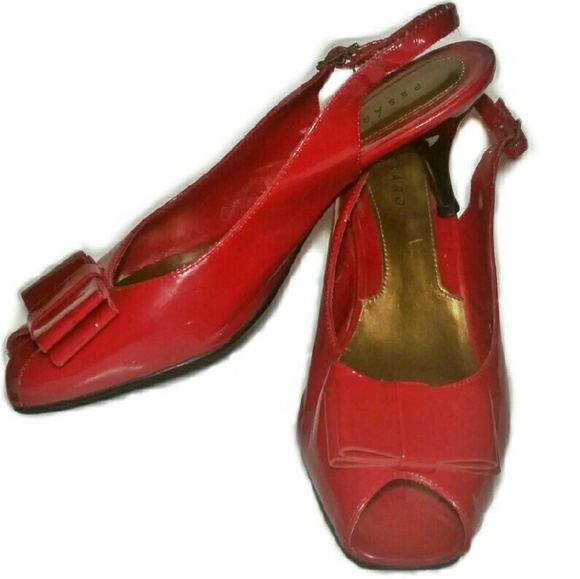 Pesaro Patent Red Slingback Low Heels Size 7 1/2