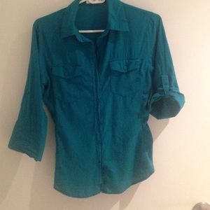 Turquoise Ribbed Button Up