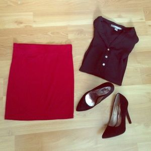 Red Mini Pencil Skirt