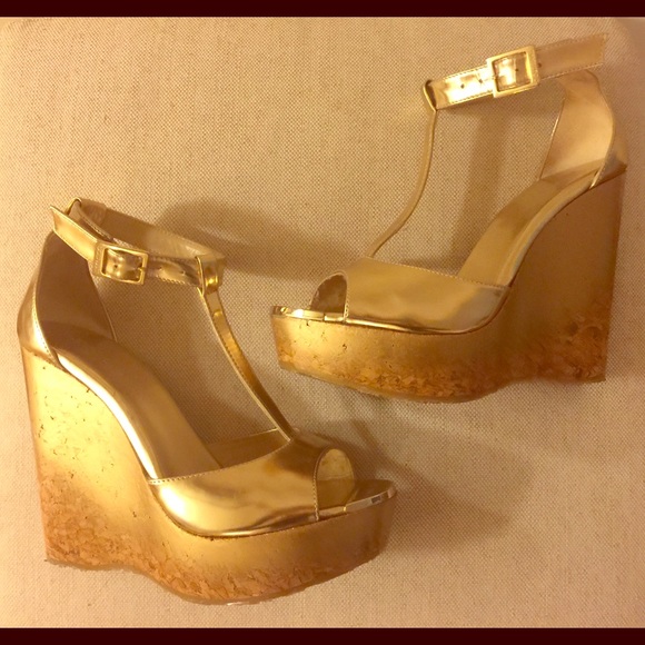 Authentic Jimmy Choo gold wedges