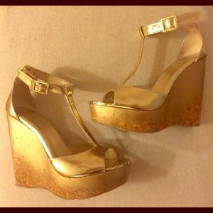 Authentic Jimmy Choo gold wedges