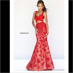 Red lace Sherri Hill prom dress