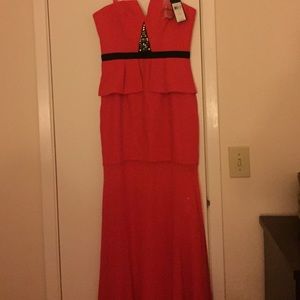 BCBGMaxAzria red strapless sheer bottom dress