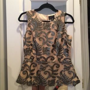 Anthropologie Greylin Sequined Peplum Top