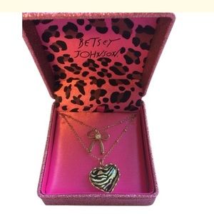 Betsey Johnson Zebra Heart & Bow Necklace