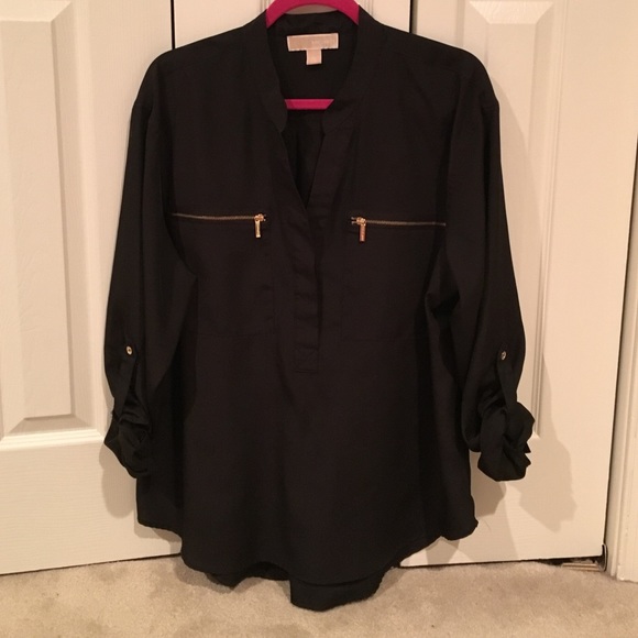 *Michael Kors Zip Pocket Split Neck Blouse*