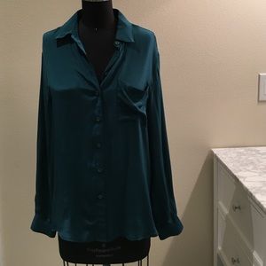 U.O. Ecote button-up blouse in emerald green