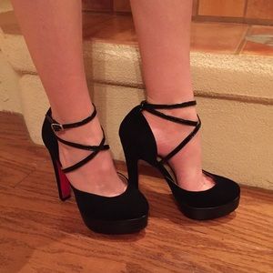 Black Platforms w/ Ankle Straps - 5" Heel