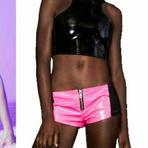 Lip service neon pink pvc rave hot shorts