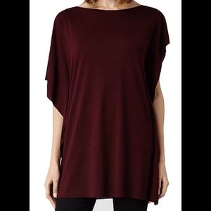 All Saints asymmetrical burgundy tunic. NWT