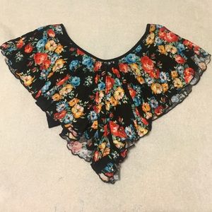FLORAL CROP TOP WITH OFF-SHOULDER SLEEVES