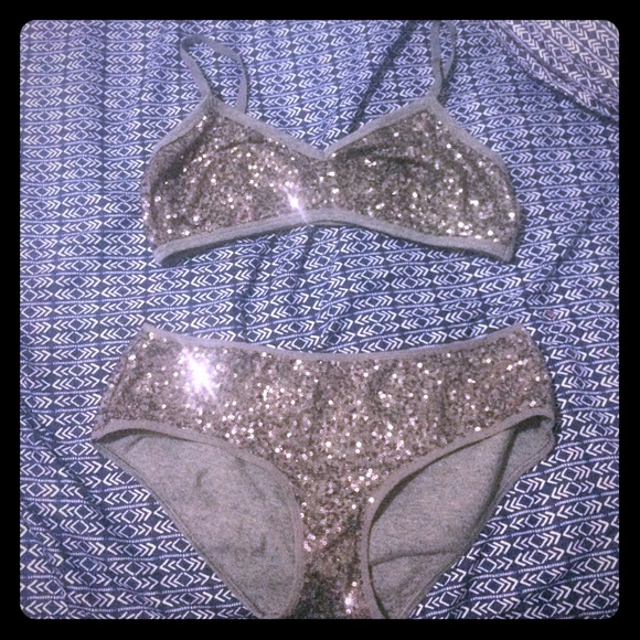 Silver sequined bralette and panty set