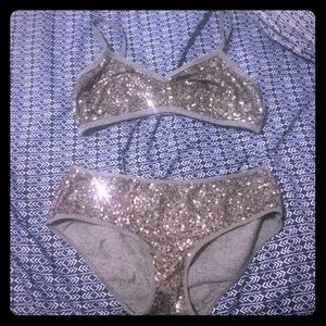 Silver sequined bralette and panty set