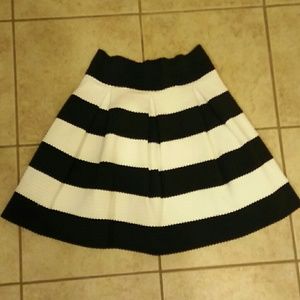 B&W Striped Pleated High Waisted Skirt