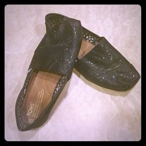 TOMS Black Sparkle Flat Slip Ons