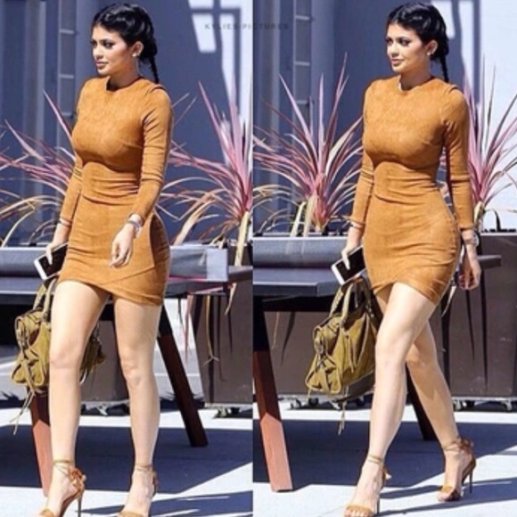 Kylie Jenner Skin Tight Faux Suede Bodycon Dress - Picture 4 of 4