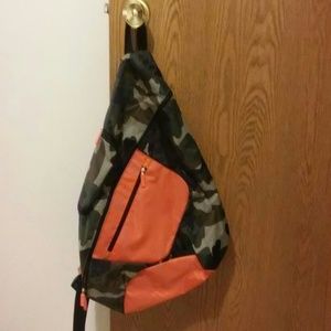 Orange and camouflage backpack