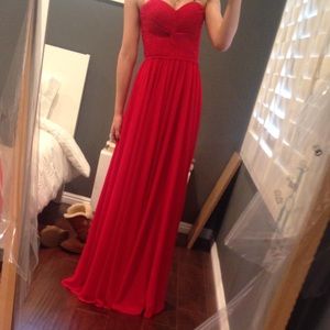 RED STRAPLESS LONG LACE UP BACK DRESS!