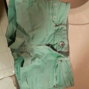 Green jean shorts