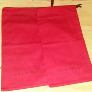 2 red Louis Vuitton dustbags