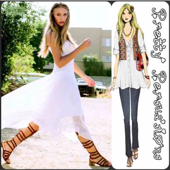 SOLD 🌻 NWT White Crochet Tiered Hem Midi Dress - Picture 2 of 4