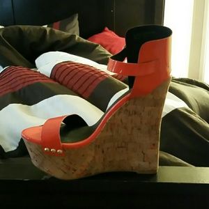 Orange wedge sandals